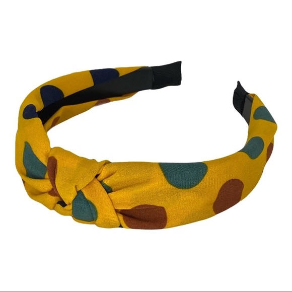HANDMADE KNOTTED HEADBAND IN YELLOW & MULTICOLOR POLKADOTS - Picture 2 of 8